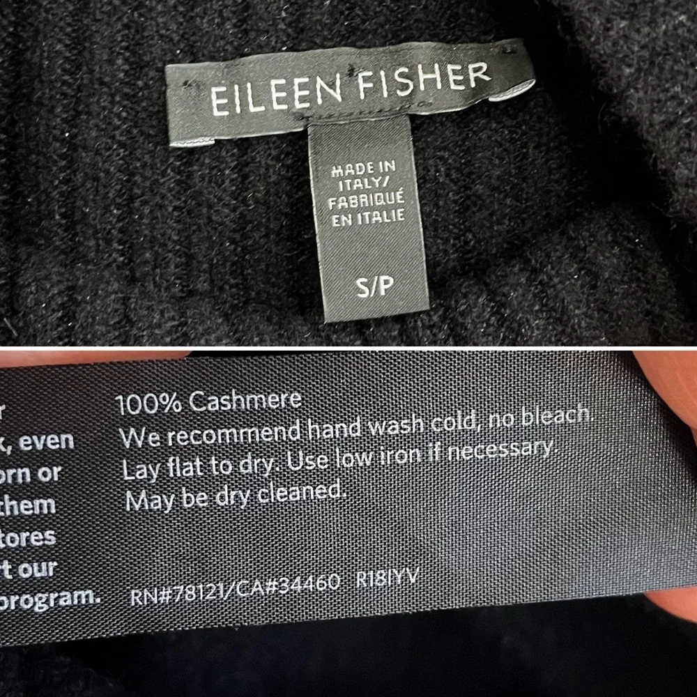 BOGO! EILEEN FISHER 100% Cashmere Ribbed Draped Turtleneck Sweater Black Small - Picture 10 of 10